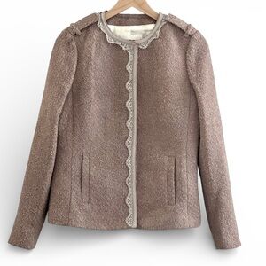 Banana Republic Boucle Wool Blend Jacket Mauve Lace Trim Snap Closure NWT 10
